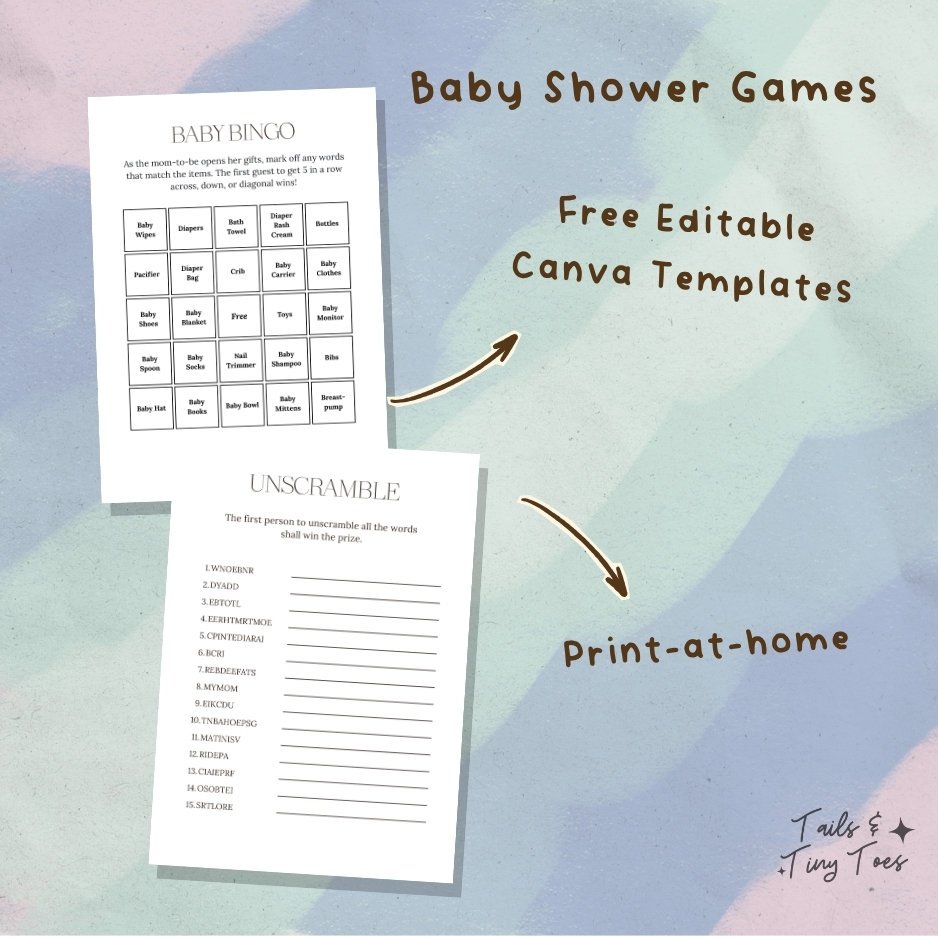 Preview of the free baby shower game card design