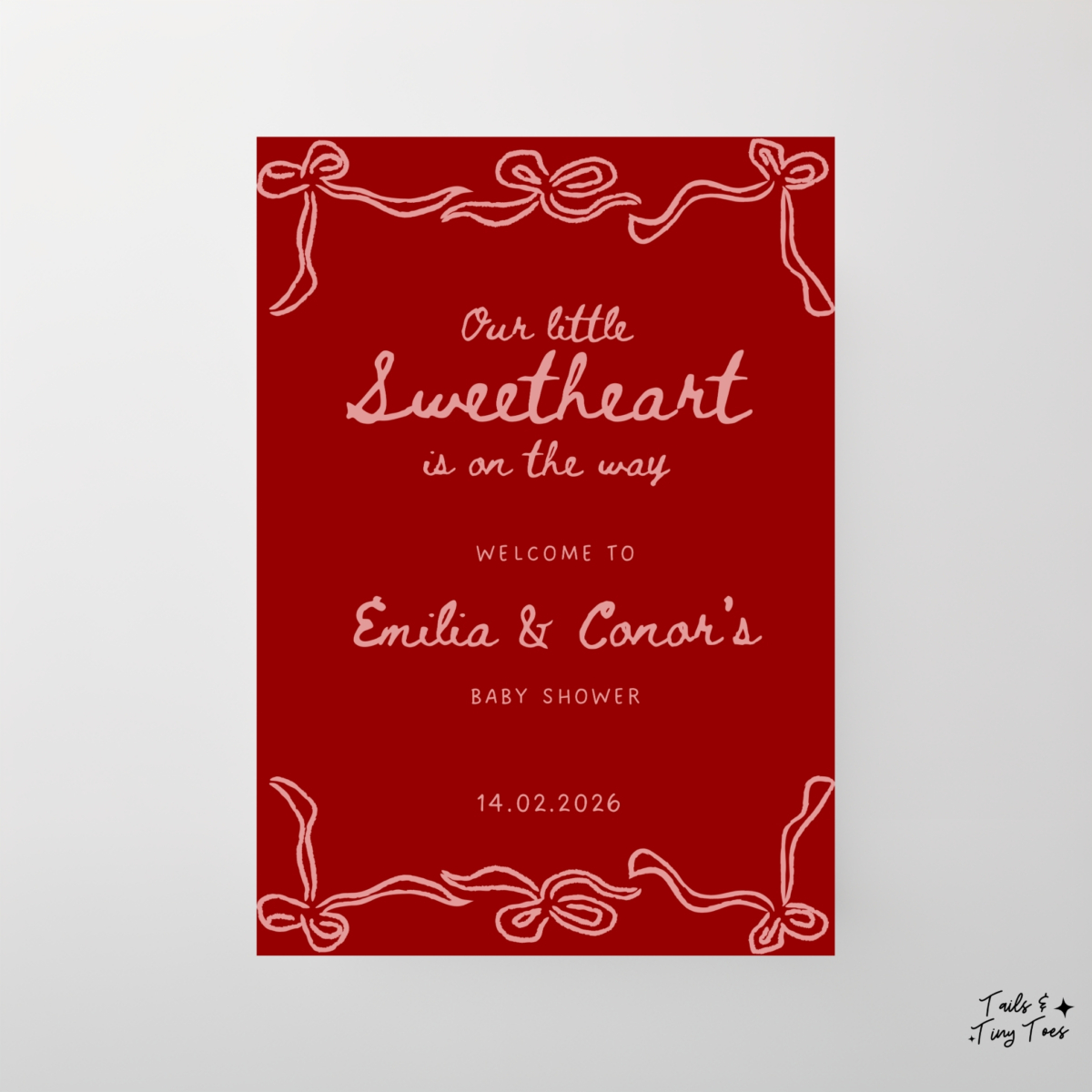 'our little sweetheart is on the way' welcome sign canva template digital dowload