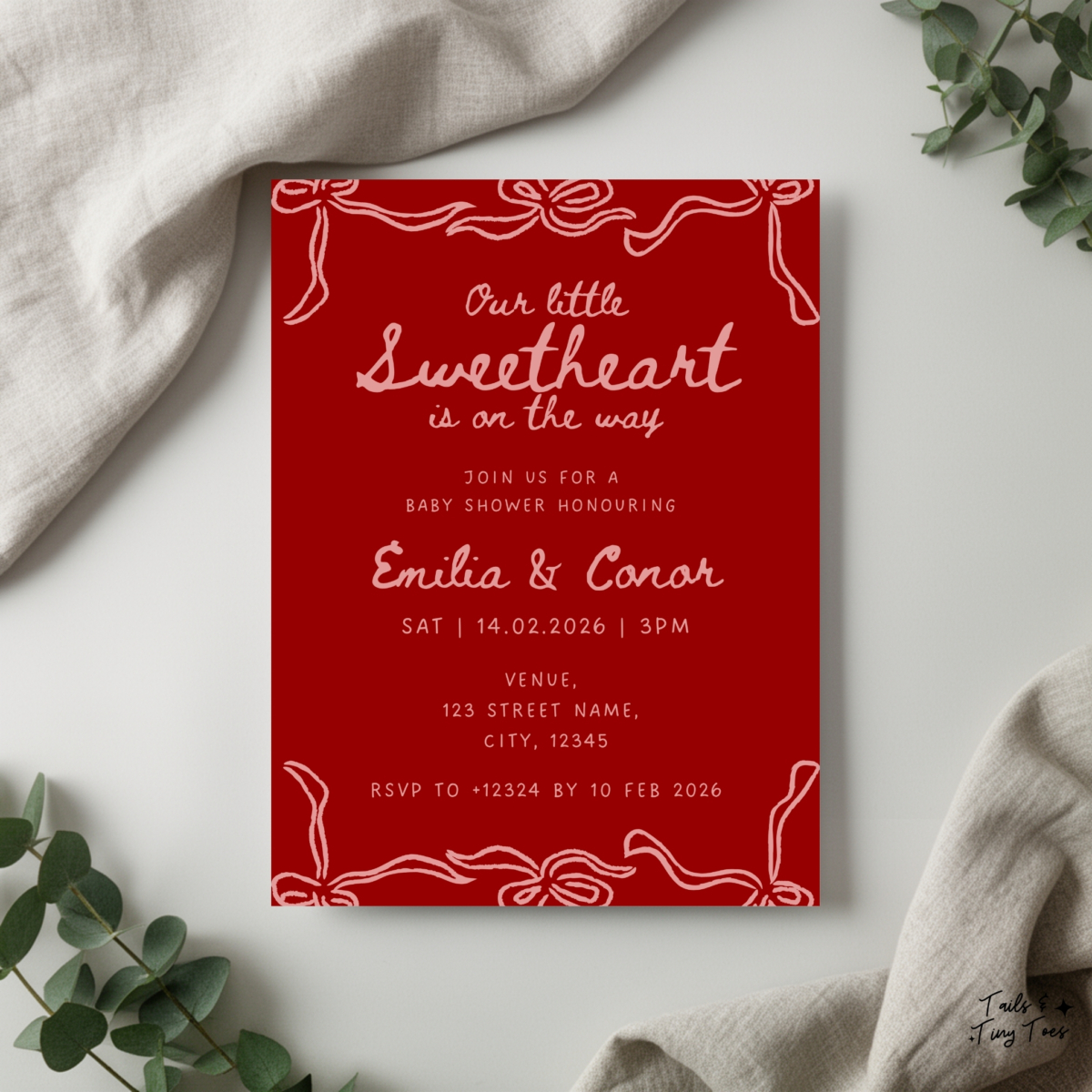 'our little sweetheart is on the way' welcome sign canva template digital dowload