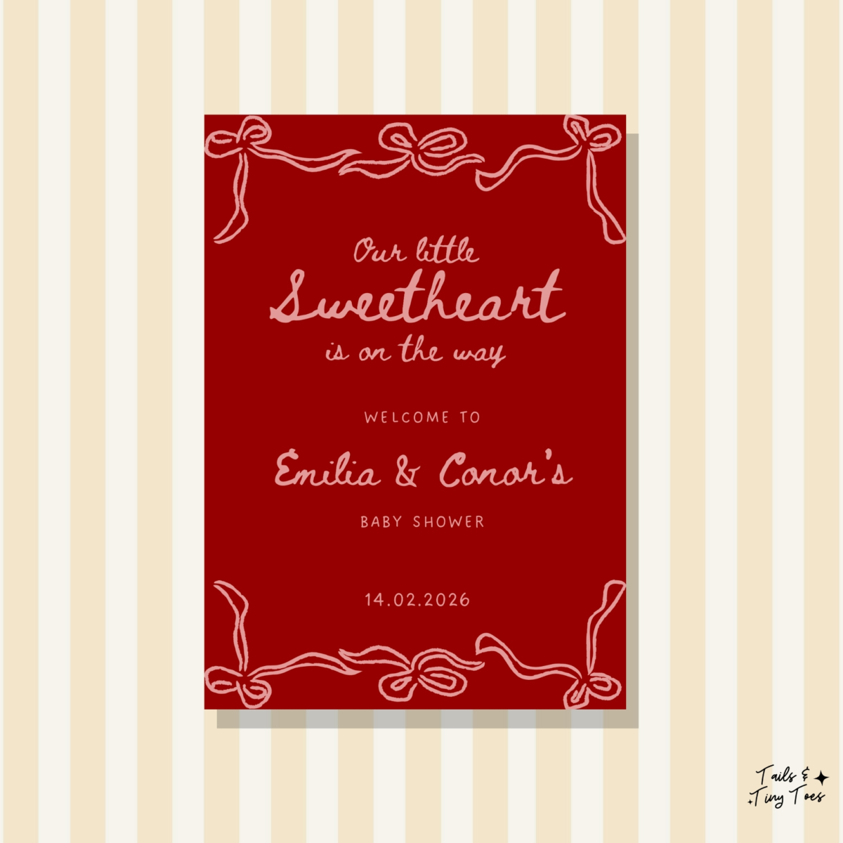 'our little sweetheart is on the way' welcome sign canva template digital dowload